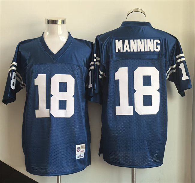 Men's Blue Indianapolis Colts #18 Peyton Manning Throwback Stitched Football Jersey